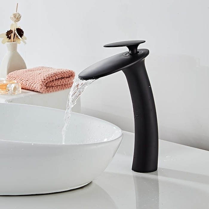 Bathroom Faucet Single Handle Silvery Waterfall Nickel Brushed Sink Faucet Contain with Cold and Hot Water Mixer