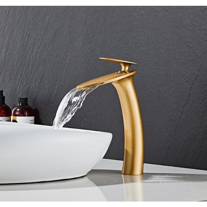 Bathroom Faucet Single Handle Silvery Waterfall Nickel Brushed Sink Faucet Contain with Cold and Hot Water Mixer