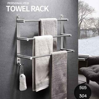 Towel Holder with Hooks for Bathroom,3-Tiers Wall Mounted Stainless Steel Brushed Nickel Towel Rack Rustproof Towel Bar 40/50/60CM(Silvery)