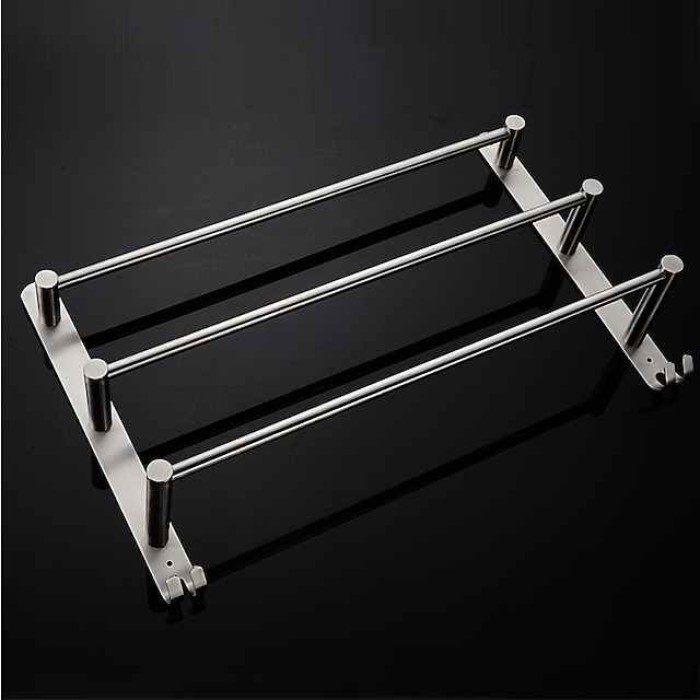 Towel Holder with Hooks for Bathroom,3-Tiers Wall Mounted Stainless Steel Brushed Nickel Towel Rack Rustproof Towel Bar 40/50/60CM(Silvery)