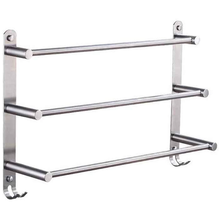 Towel Holder with Hooks for Bathroom,3-Tiers Wall Mounted Stainless Steel Brushed Nickel Towel Rack Rustproof Towel Bar 40/50/60CM(Silvery)