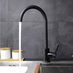 Stainless Steel Kitchen Faucet,Nickel Brushed Free Standing Single Handle One Hole Standard Spout High Arc 360° Rotatable Bathroom Sink Faucet with Hot and Cold Water Switch