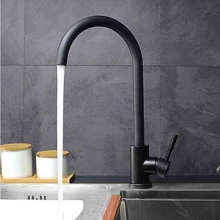 Stainless Steel Kitchen Faucet,Nickel Brushed Free Standing Single Handle One Hole Standard Spout High Arc 360° Rotatable Bathroom Sink Faucet with Hot and Cold Water Switch