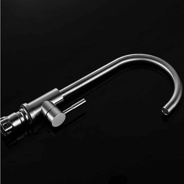 Stainless Steel Kitchen Faucet,Nickel Brushed Free Standing Single Handle One Hole Standard Spout High Arc 360° Rotatable Bathroom Sink Faucet with Hot and Cold Water Switch