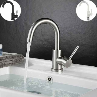 Bathroom Sink Faucet,Single Handle Black Nickel/White Dainted/Brushed Nickel One Hole Standard Spout Stainless Steel Bathroom Sink Faucet with Hot and Cold Water