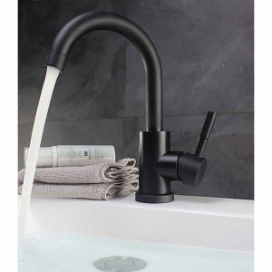 Bathroom Sink Faucet,Single Handle Black Nickel/White Dainted/Brushed Nickel One Hole Standard Spout Stainless Steel Bathroom Sink Faucet with Hot and Cold Water