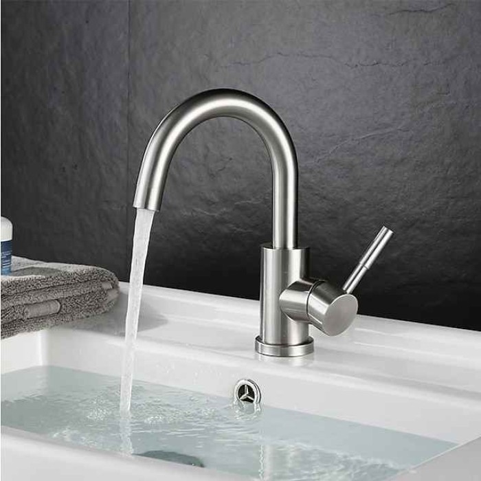 Bathroom Sink Faucet,Single Handle Black Nickel/White Dainted/Brushed Nickel One Hole Standard Spout Stainless Steel Bathroom Sink Faucet with Hot and Cold Water