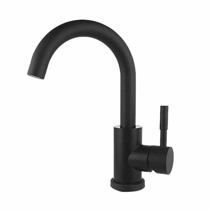 Bathroom Sink Faucet,Single Handle Black Nickel/White Dainted/Brushed Nickel One Hole Standard Spout Stainless Steel Bathroom Sink Faucet with Hot and Cold Water