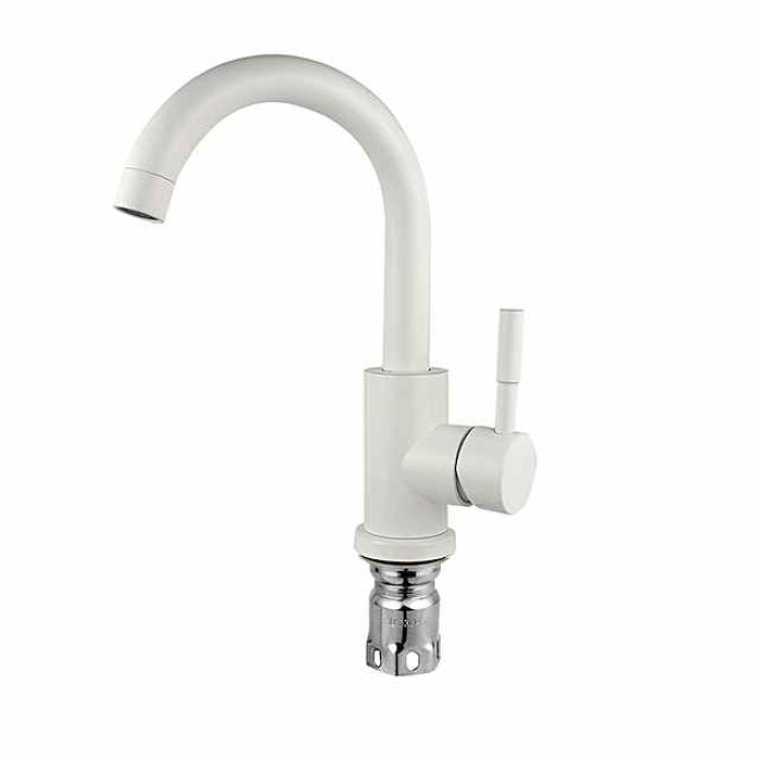 Bathroom Sink Faucet,Single Handle Black Nickel/White Dainted/Brushed Nickel One Hole Standard Spout Stainless Steel Bathroom Sink Faucet with Hot and Cold Water