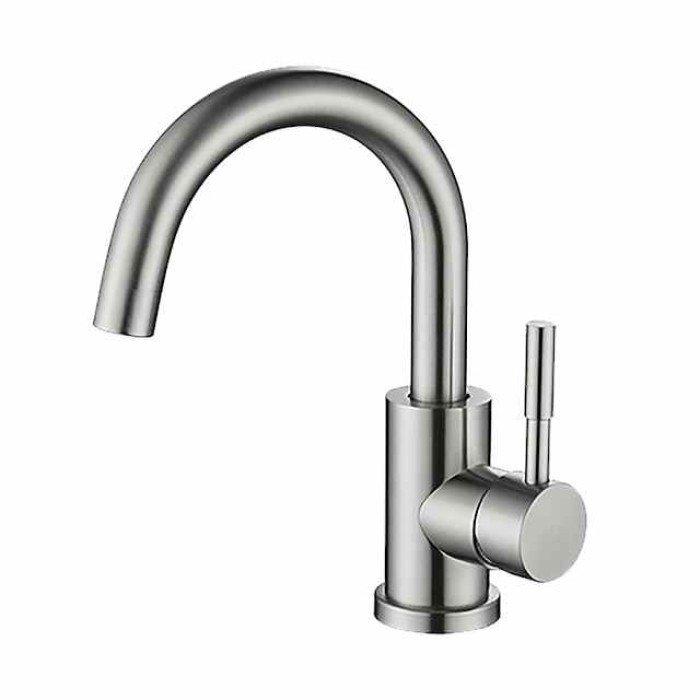 Bathroom Sink Faucet,Single Handle Black Nickel/White Dainted/Brushed Nickel One Hole Standard Spout Stainless Steel Bathroom Sink Faucet with Hot and Cold Water