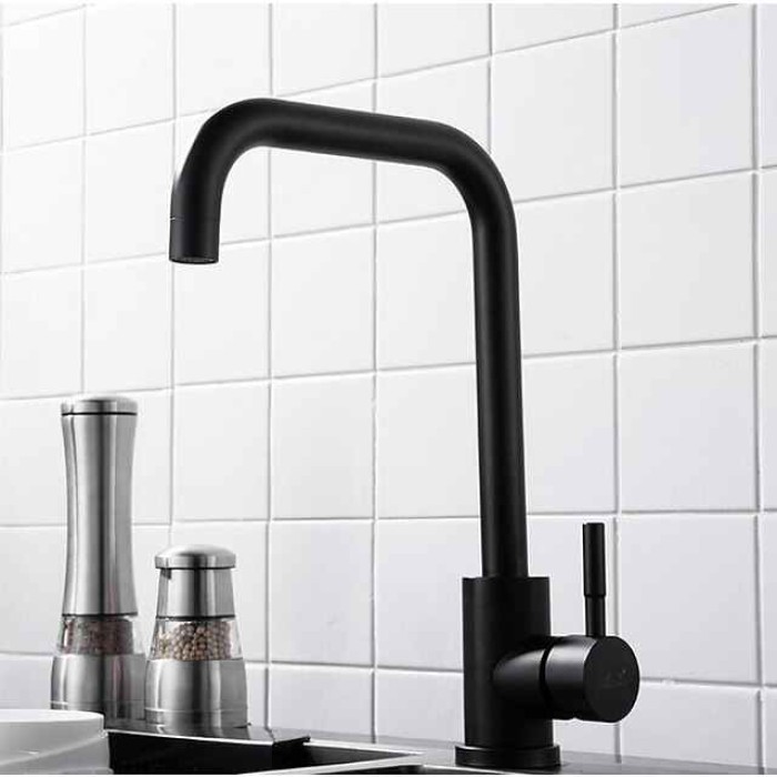 Kitchen Faucet Black Single Handle One Hole Standard Spout Kitchen Taps Polished Brass Adjustable to Cold/Hot Water