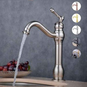 Bathroom Sink Mixer Faucet Deck Mounted, 360 Swivel Washroom Basin Taps Single Handle Rose One Hole Electroplated Faucet with Hot and Cold Water Gold/Black/Brushed Gold/Brass/Rustic Nickel