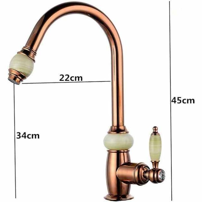 Traditional Kitchen Faucet with Pull Out Sprayer Rose Golden, 360 Swivel Brass Single Handle One Hole Pull Down Kitchen Taps with Hot and Cold Water Vintage Retro Style