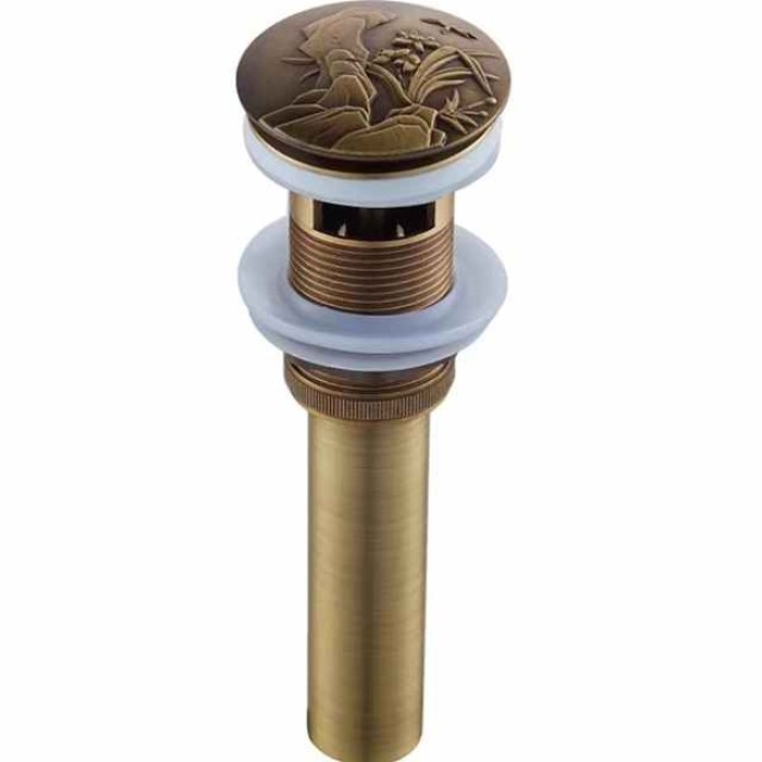 Brass Pop Up Sink Drain Stopper with Overflow Bathroom Faucet Vessel Vanity Sink Drainer Antique Brass