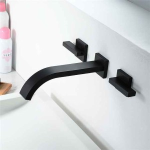 Bathroom Sink Faucet ,Wall Mount Brass Waterfall Widespread Black Two Handles Two Holes Bath Taps