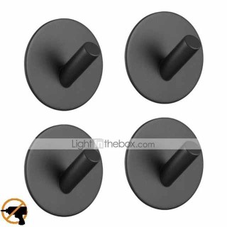 Self-adhesive Hooks 4 pack Durable 304 Stainless Steel Wall Hangers Waterproof for Bathroom and Door Black