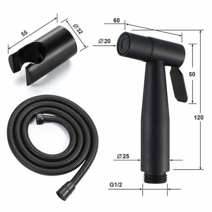 Single Hole Bidet Black Toilet Handheld High Pressure Cleaning Spray Gun