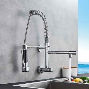 Kitchen Faucet Sink Pull Out Only Cold Water, 360 Swivel Spout Wall Mounted Brass Pull Down Kitchen Vessel Taps Chrome