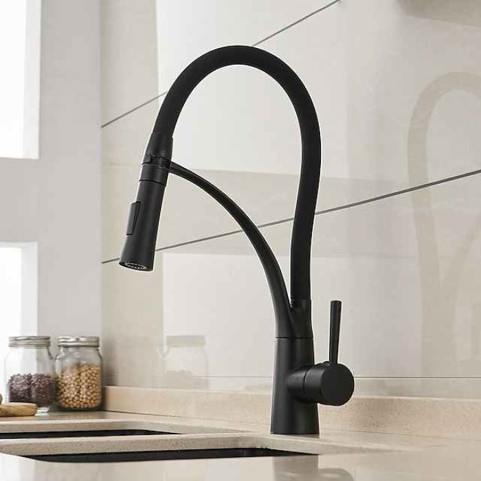 Brass Kitchen Faucet,Single Handle One Hole Oil-rubbed Bronze Pull-out Portable Spray Kitchen Sink Faucet with Hot and Cold Water