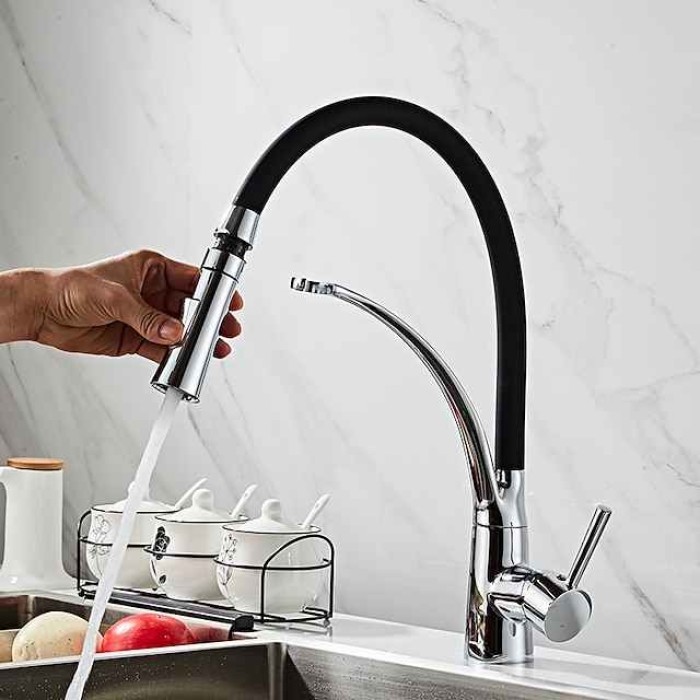 Brass Kitchen Faucet,Single Handle One Hole Oil-rubbed Bronze Pull-out Portable Spray Kitchen Sink Faucet with Hot and Cold Water