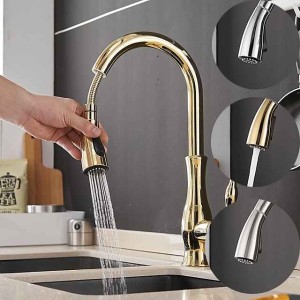 Kitchen Faucet with Sprayer Vessel Installation Nickel Brushed/Electroplated One Hole Widespread Pull Out/High Arc, Brass Kitchen Faucet Contain with Cold and Hot Water