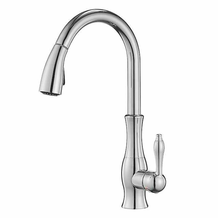 Kitchen Faucet with Sprayer Vessel Installation Nickel Brushed/Electroplated One Hole Widespread Pull Out/High Arc, Brass Kitchen Faucet Contain with Cold and Hot Water