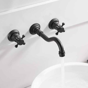 Bathroom Sink Faucet - Wall Mount / Widespread Electroplated Wall Mounted Two Handles Three HolesBath Taps