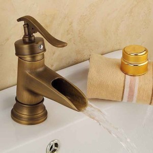 Bathroom Sink Faucet,Waterfall Antique Brass Single Handle One Hole Bath Taps with Hot and Cold Switch