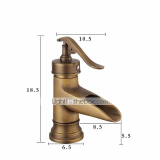 Bathroom Sink Faucet,Waterfall Antique Brass Single Handle One Hole Bath Taps with Hot and Cold Switch