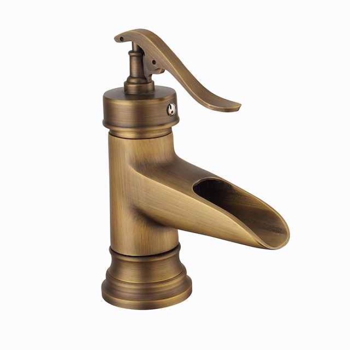 Bathroom Sink Faucet,Waterfall Antique Brass Single Handle One Hole Bath Taps with Hot and Cold Switch