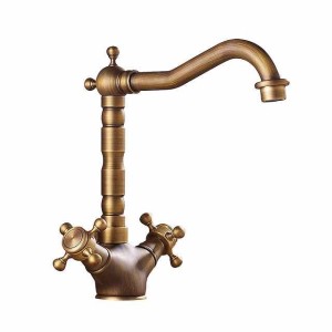 Bathroom Sink Faucet - Classic Antique Brass Centerset Two Handles One HoleBath Taps