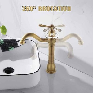 Bathroom Sink Mixer Faucet Antique Brass ORB, 360 Rotatable Basin Tap Single Handle Deck Mounted, Traditional Washroom Vessel Bath Taps