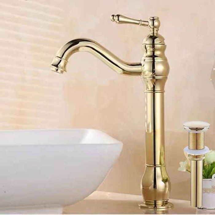 Bathroom Sink Mixer Faucet Antique Brass ORB, 360 Rotatable Basin Tap Single Handle Deck Mounted, Traditional Washroom Vessel Bath Taps