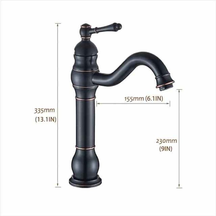 Bathroom Sink Mixer Faucet Antique Brass ORB, 360 Rotatable Basin Tap Single Handle Deck Mounted, Traditional Washroom Vessel Bath Taps