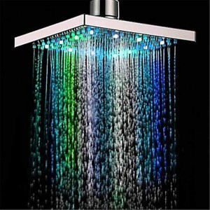 Square Multicolor Bathroom 1/3/7 Colors Automatic Changing Slowly Water Glow LED Light Rain Top Shower Head Electroplated and Ceiling Mounted