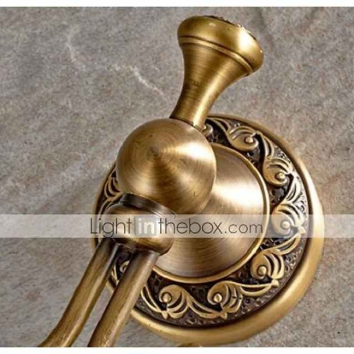 Robe Hook Antique Brass Retro Style Wall Mounted for Bathroom Double Hooks 1pc