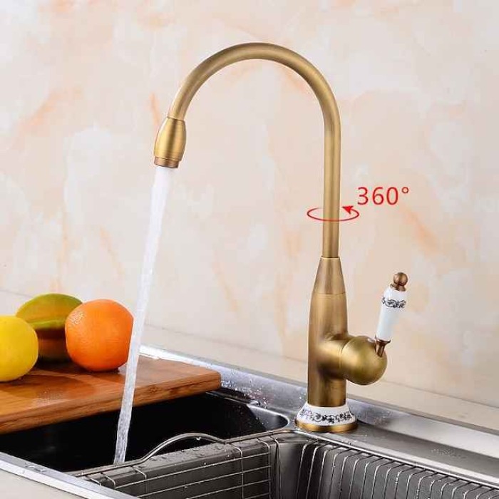 Bathroom Sink Faucet - FaucetSet / Widespread Antique Brass Centerset Single Handle One HoleBath Taps