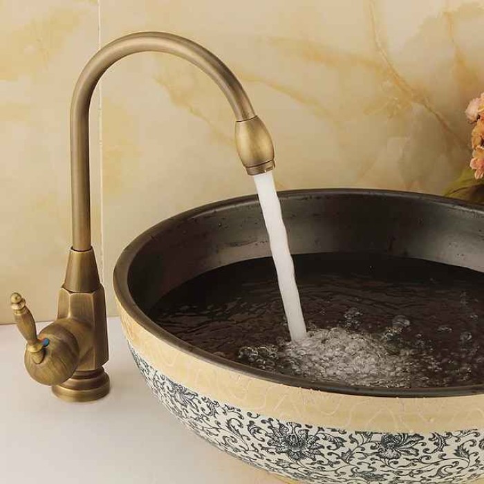 Bathroom Sink Faucet - FaucetSet / Widespread Antique Brass Centerset Single Handle One HoleBath Taps