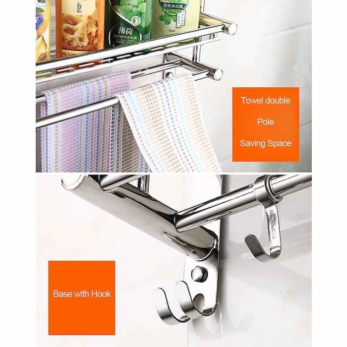 Floating Shelves With Towel Bar 1-3 Layers Premium SUS 304 Contemporary Stainless Steel 1pc Wall Mounted