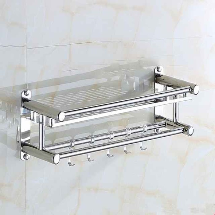 Floating Shelves With Towel Bar 1-3 Layers Premium SUS 304 Contemporary Stainless Steel 1pc Wall Mounted