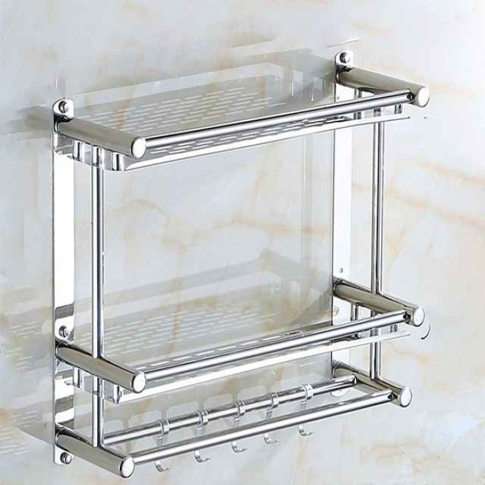 Floating Shelves With Towel Bar 1-3 Layers Premium SUS 304 Contemporary Stainless Steel 1pc Wall Mounted