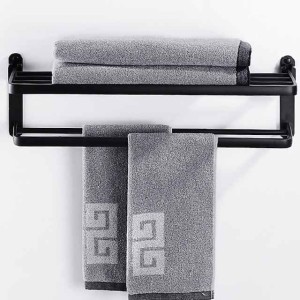 Perforation-free Space Aluminum Bathroom Shelf Foldable Towel Rack Wall mounted 2-tier Matte Black