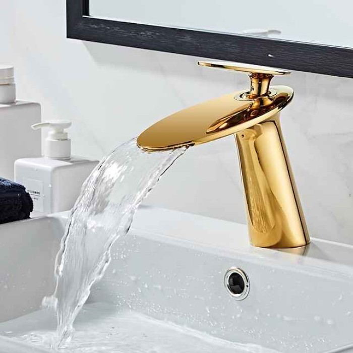 Faucet Set - Waterfall Gold Centerset Single Handle One HoleBath Taps