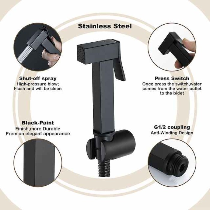 Copper Single Hole Bidet Black Toilet Handheld Bidet Sprayer Self-Cleaning Contemporary Cleaning Spray Gun Set