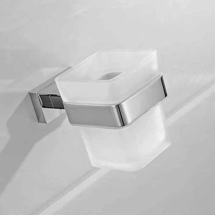 Toothbrush Holder & Tooth Glass Sets Wall Mounted Stainless Steel for Bathroom