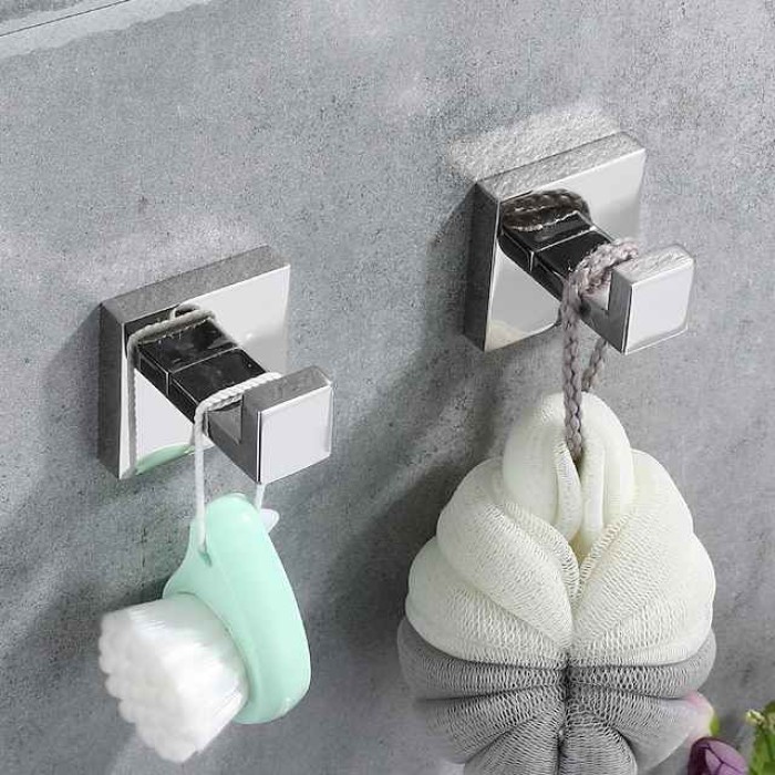 2pcs Wall Hooks for Coats,Stainless Steel Robe Hooks,Wall Mounted Coat Hooks For Bathroom,Bedroom,Kitchen(Chrome)