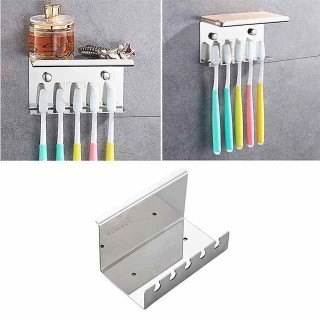 Multifunction Toothbrush Holder with Mobile Phone Storage Shelf Stainless Steel Wall Mounted Silvery 1pc