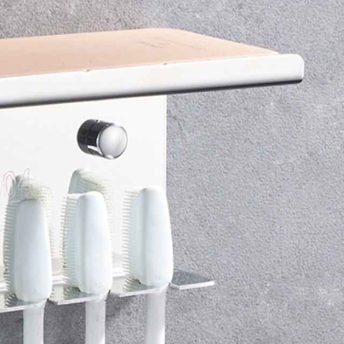 Multifunction Toothbrush Holder with Mobile Phone Storage Shelf Stainless Steel Wall Mounted Silvery 1pc