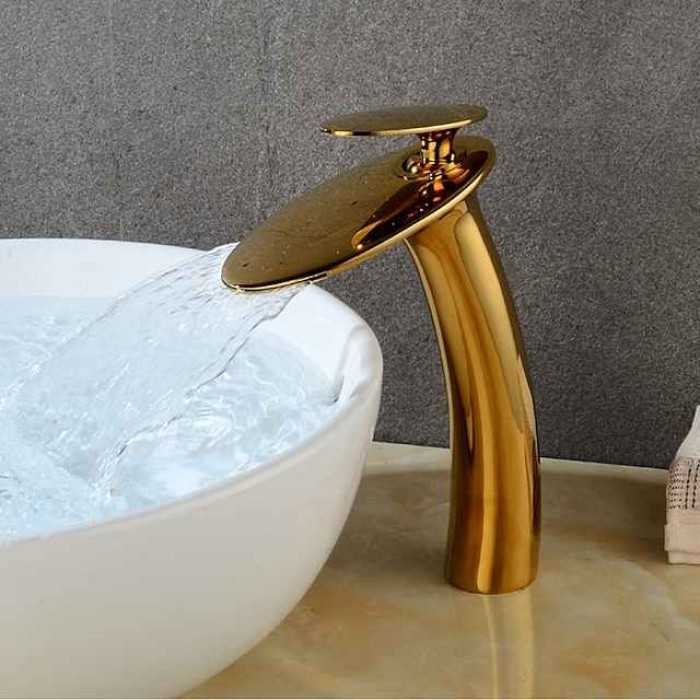 Waterfall Bathroom Sink Faucet with Supply Hose,Single Handle Single Hole Vessel Lavatory Faucet,Slanted Body Basin Mixer Tap Tall Body Commercial