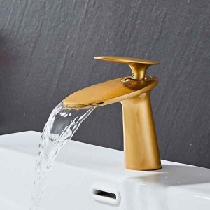 Waterfall Bathroom Sink Mixer Faucet, Monobloc Washroom Basin Taps Single Handle One Hole Deck Mounted with Hot and Cold Water Hose